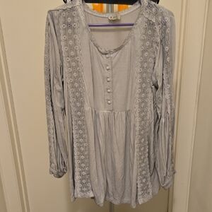 POL Light Gray Lace-Trim Blouse